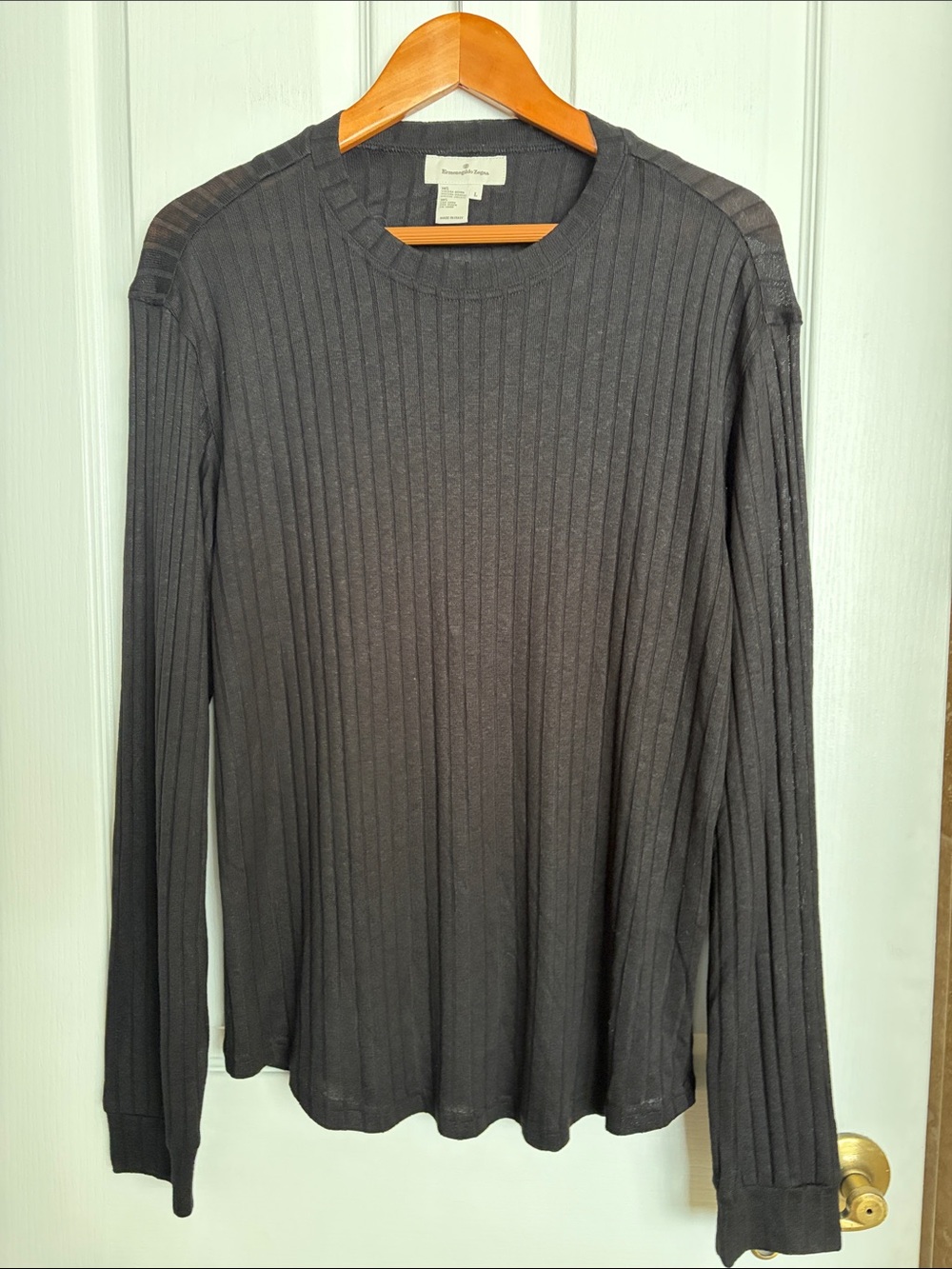 Ermenegildo Zegna Black Ribbed Crewneck Sweater